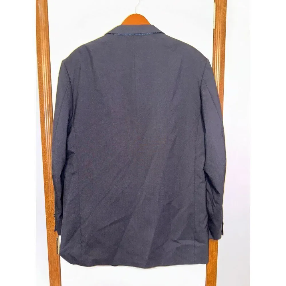 Oscar De La Renta Black Menswear Wool‎ Suit Jacket Gold Buttons Size 44L